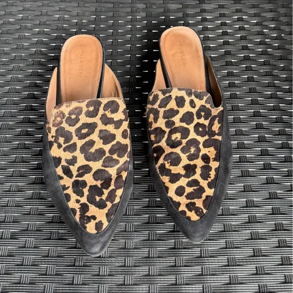 HalogenLeopard Mules SHOES CALF HAIR LEOPARD SLIP ONS BOHO Sz 8 - Picture 2 of 7